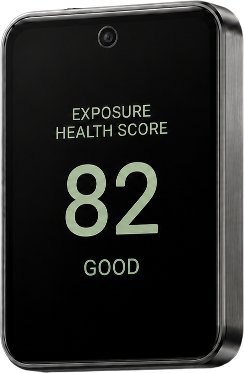 Exposure Health Score device showing 82, Good
